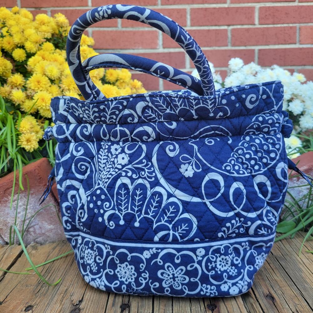 Vera Bradley Twirly Birds Navy Handbag with Top Handles – Retired Pattern